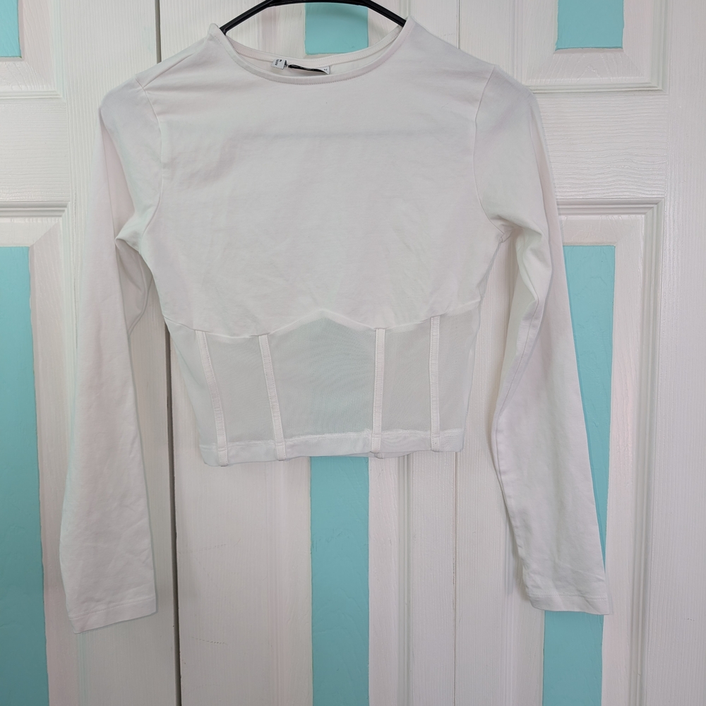 ASOS White Mesh Panel Crop Top